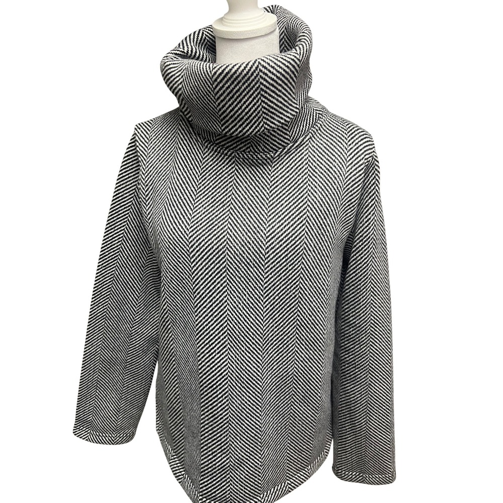 J.Crew Herringbone Sweatshirt Cowl Neck Pullover Sz L Black White Preppy Fall